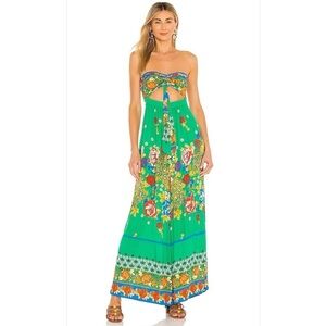 Free People Boho Floral Bali Birds Of Paradise Jumpsuit in Green Combo Sz M